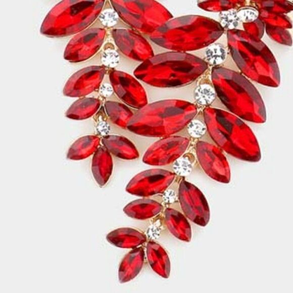 Marquise Red Colored Stone Vine Evening Gold Clip on Earrings - Picture 2 of 6